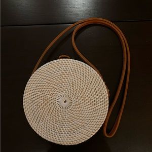 White Vegan Round Rattan Bag